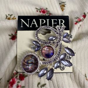 Napier Vintage-Style Purple Rhinestone & Faux Pearl Statement Brooch